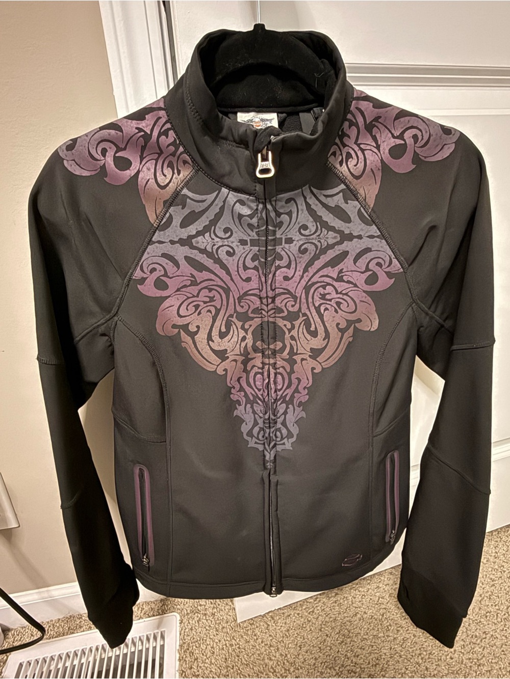 Harley Davidson Women’s  Black Jacket with Purple Ombre Filigree Size S